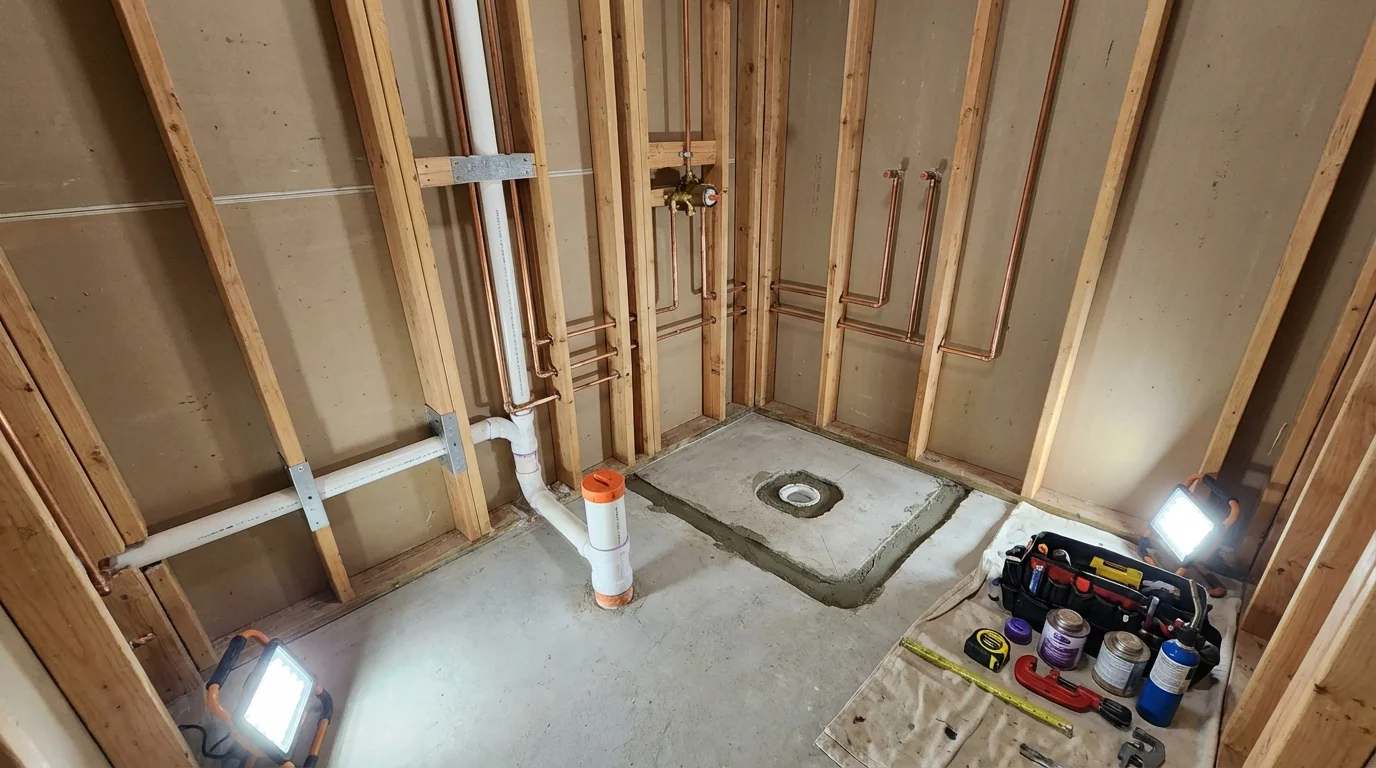 Bathroom rough-in plumbing during remodel by Johns Plumbing LLC in Cave Creek